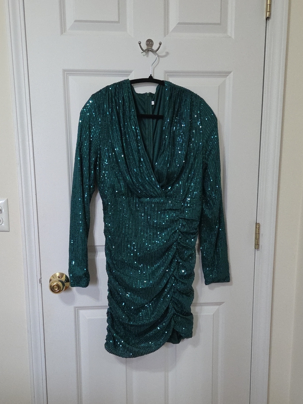 Women's Green Sequin Draped Ruched Dress